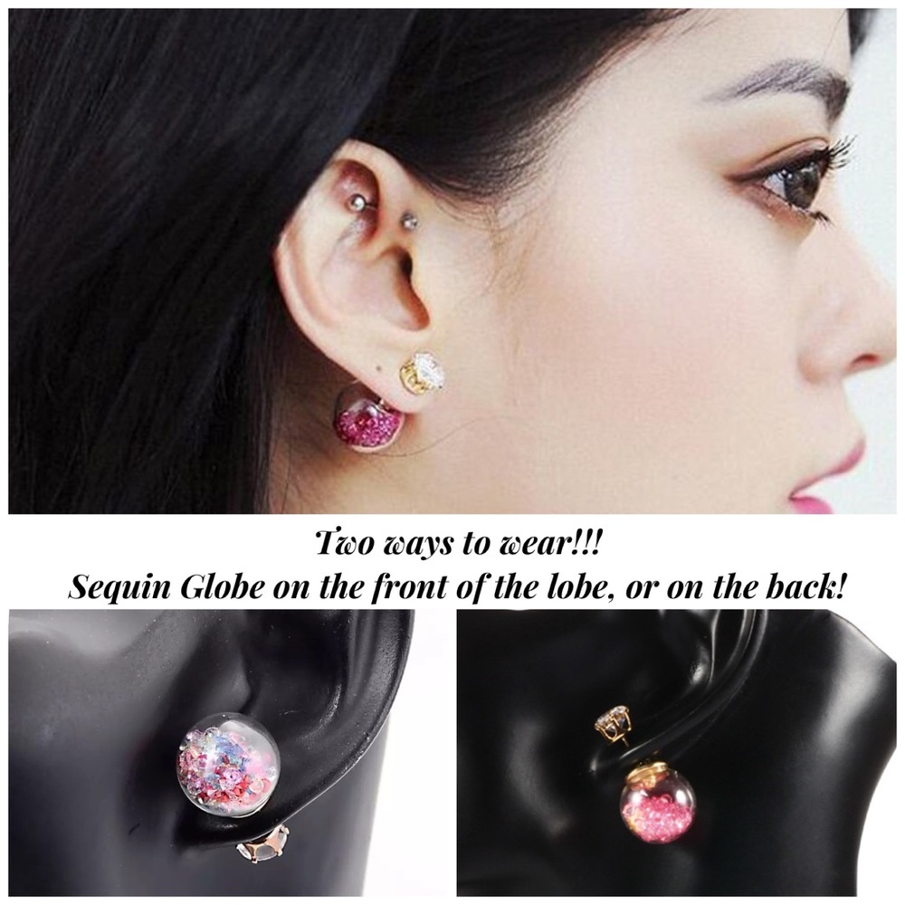 Double Stud Iridescent Heart Confetti Earrings - Picture 14 of 16